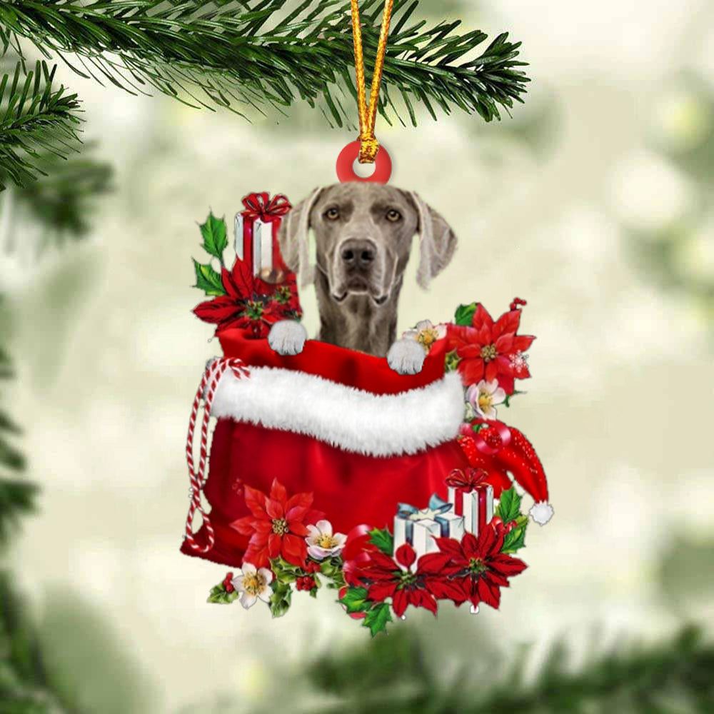 Weimaraner In Gift Bag Christmas Ornaments, Christmas Tree Decoration, Car Ornament Accessories, Christmas Ornaments 2023