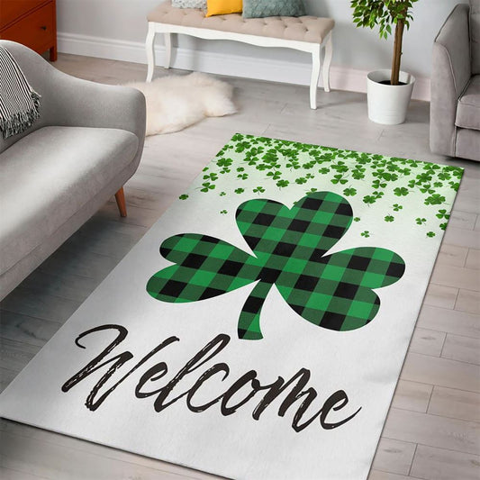 WelcomeFlag, St Patrick's Day Lucky Shamrocks Rug, St Patrick's Day Rug, Clover Rug For Irish Decor, Green Rug