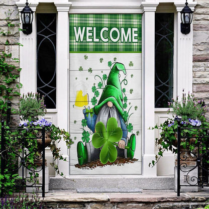 Welcome Gnome Holds Clover Door Cover, St Patrick's Day Door Cover, St Patrick's Day Door Decor, Irish Decor