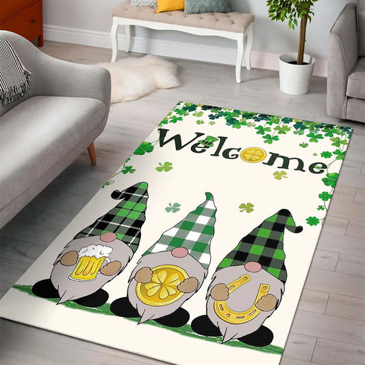 Welcome St Patrick's Day Gnomes Saint Gnomes Rug, St Patrick's Day Rug, Clover Rug For Irish Decor, Green Rug