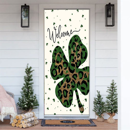Welcome St Patrick's Day Leopard Shamrock Clover Door Cover, St Patrick's Day Door Cover, St Patrick's Day Door Decor, Irish Decor