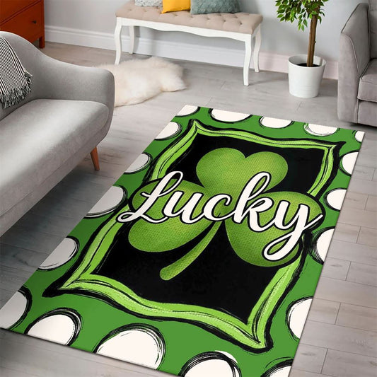 Welcome St Patrick's Day Polka Dot Lucky Shamrock Clover Rug, St Patrick's Day Rug, Clover Rug For Irish Decor, Green Rug