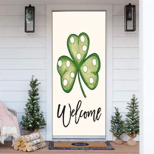 Welcome St Patrick's Day Polka Dot Shamrock Clover Door Cover, St Patrick's Day Door Cover, St Patrick's Day Door Decor, Irish Decor