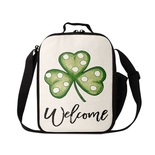 Welcome St Patrick's Day Polka Dot Shamrock Clover Lunch Bag, St Patrick's Day Lunch Box, St Patrick's Day Gift