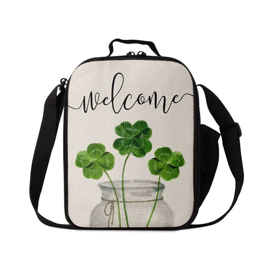Welcome St Patrick's Day Shamrock Clover Vase Lunch Bag, St Patrick's Day Lunch Box, St Patrick's Day Gift