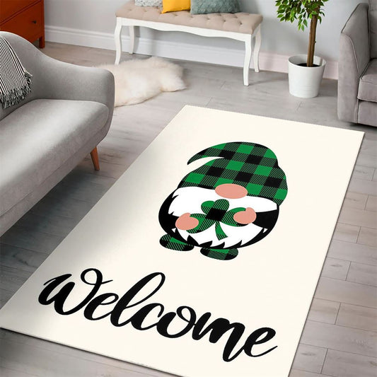 Welcome St Patricks Day Gnomes Rug, St Patrick's Day Rug, Clover Rug For Irish Decor, Green Rug