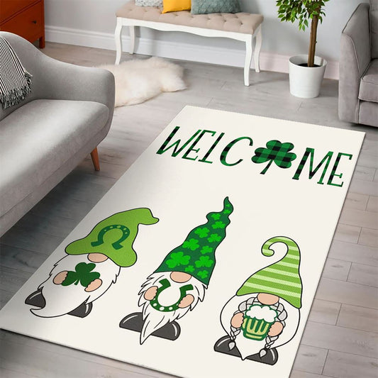 Welcome St Patricks Day Green Gnomes Saint Rug, St Patrick's Day Rug, Clover Rug For Irish Decor, Green Rug