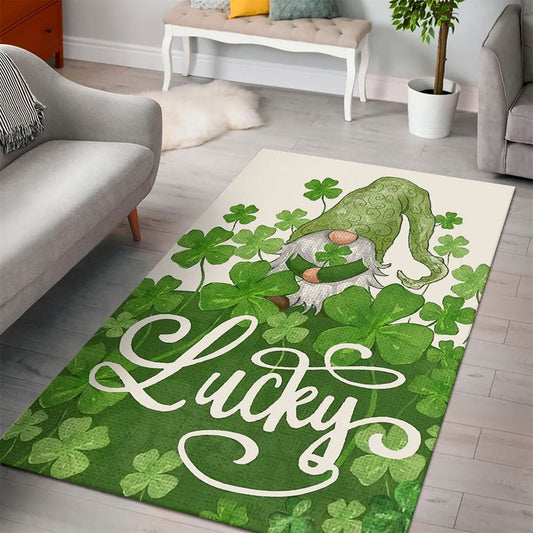 Welcome St Patricks Day Lucky Gnome Saint Rug, St Patrick's Day Rug, Clover Rug For Irish Decor, Green Rug