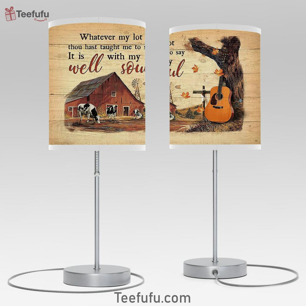 Whatever My Lot Thou Hast Taught Me To Say It Is Well With My Soul Table Lamp - Autumn Farm Guitar Cow Table Lamp Art - Christian Room Decor Decor
