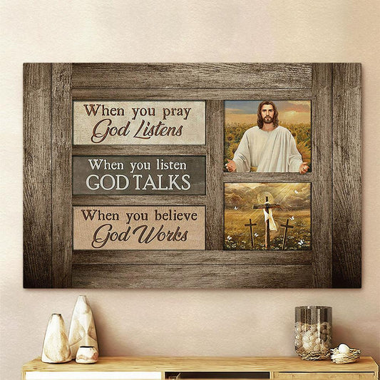 When You Believe God Works Canvas - Jesus Three Crosses Canvas Art - Bible Verse Wall Art - Wall Decor Christian