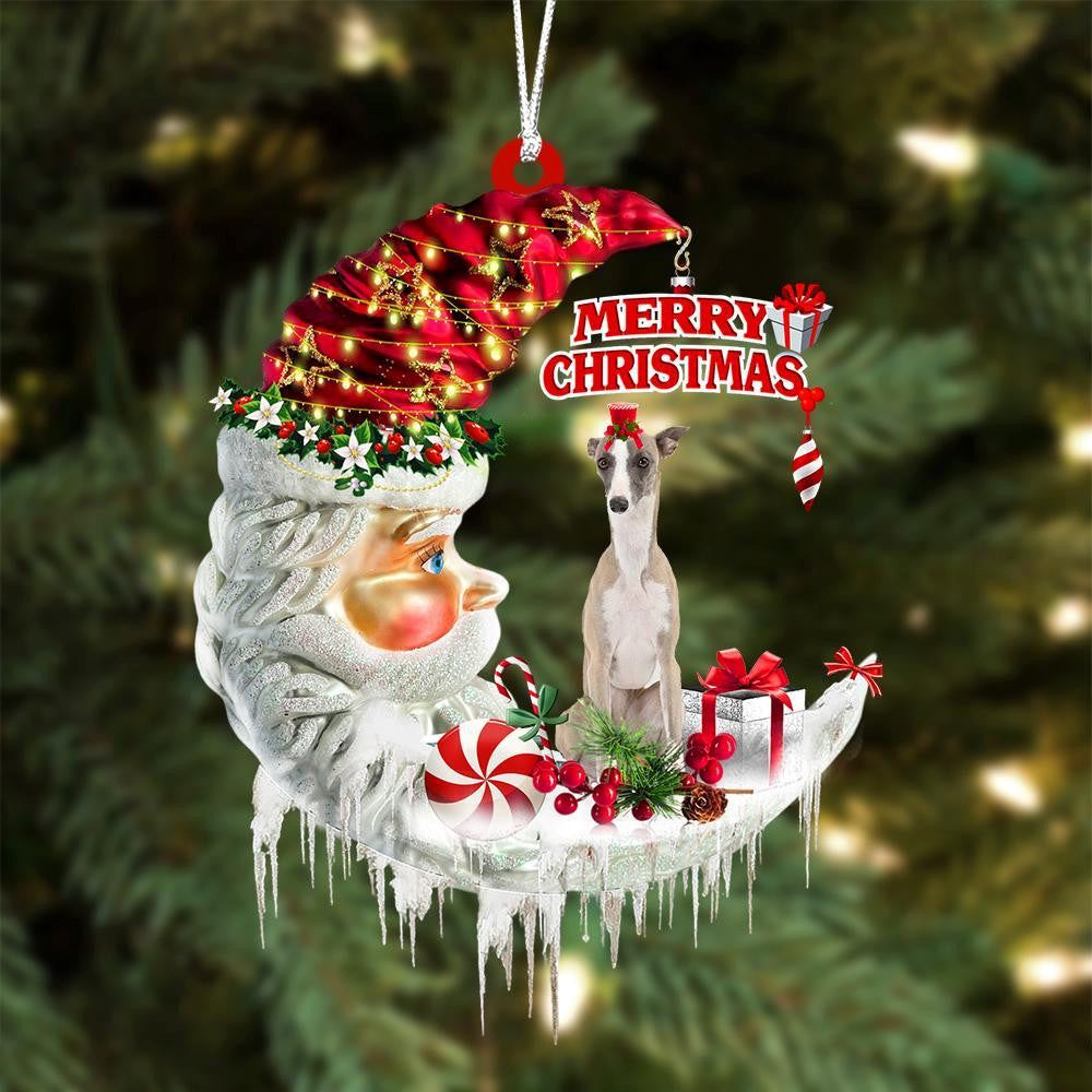 Whippet On The Moon Merry Christmas Hanging Ornament, Christmas Tree Decoration, Car Ornament Accessories, Christmas Ornaments 2023