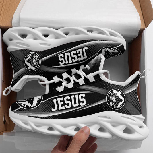 White And Black Jesus Running Sneakers Max Soul Shoes, Christian Soul Shoes, Jesus Running Shoes, Fashion Shoes