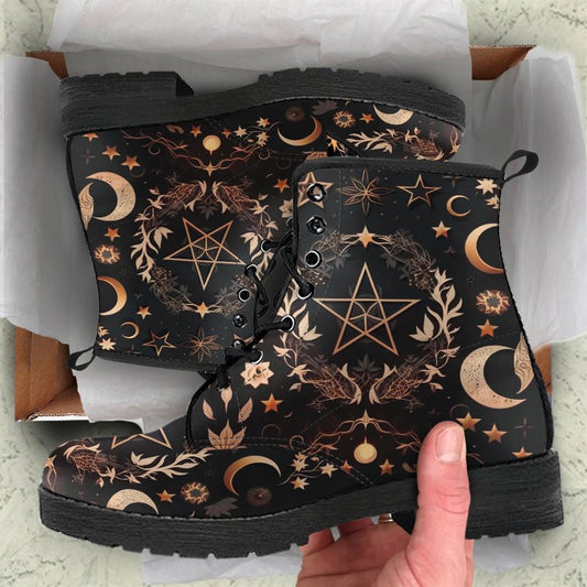 Witchy Witch Leather Boots For Men And Women, Gift For Hippie Lovers, Hippie Boots, Lace Up Boots