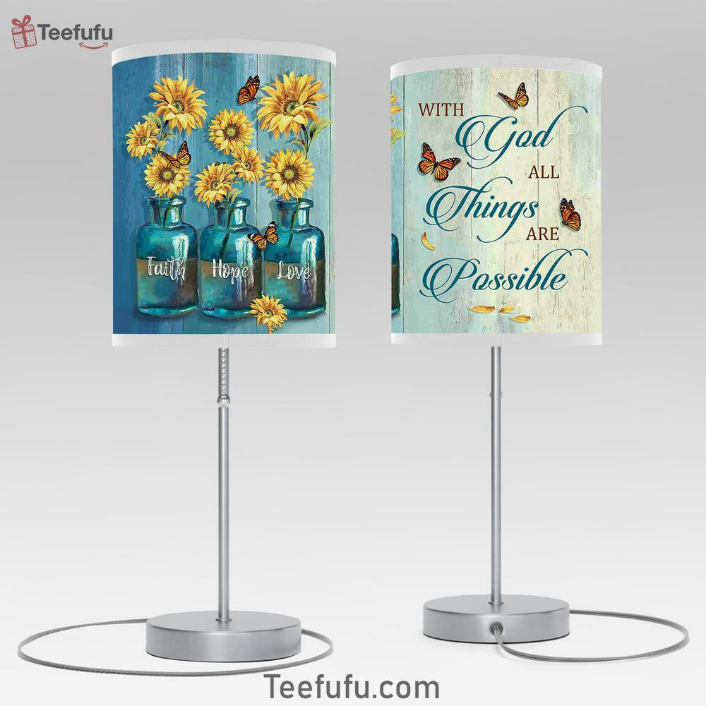With God All Things Are Possible Table Lamp Bedroom Decor - Faith Hope Love - Bible Verse Room Decor - Christian Home Decor