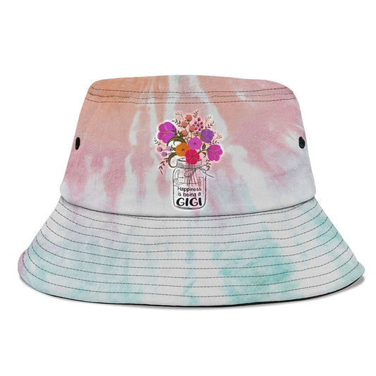 Women Mom Grandma Floral Gift Happiness Is Being A Gigi Bucket Hat, Mother's Day Bucket Hat, Mother's Day Gift, Sun Protection Hat For Women