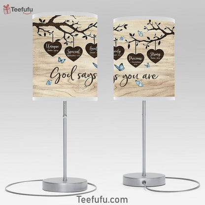 Wooden Heart Oldest Tree Blue Butterfly God Says You Are Unique Table Lamp Art - Bible Verse Room Decor - Room Decor Christian