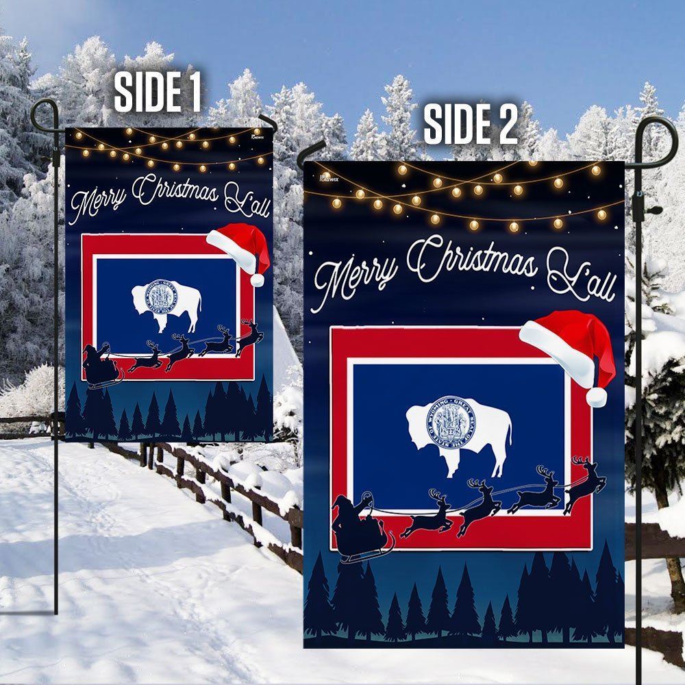 Wyoming State Merry Christmas Y'all Christmas Flag, Christmas Gift, Christmas Garden Flags, Christmas Outdoor Flag