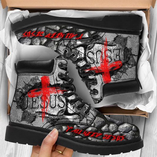 Y'All Need Jesus Boots, Jesus Boots, Christian Lifestyle Boots, Bible Verse Boots, Christian Leather Boots