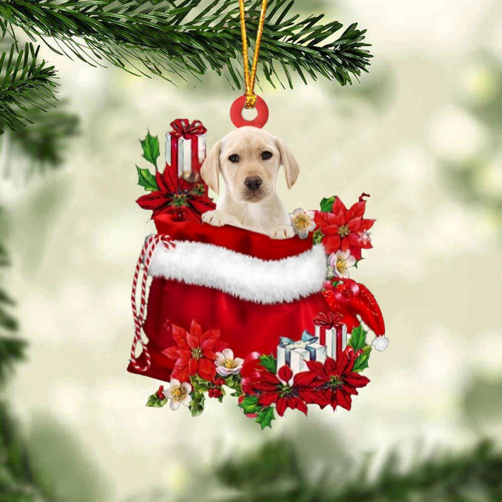 Yellow Labrador In Gift Bag Christmas Ornament, Christmas Tree Decoration, Car Ornament Accessories, Christmas Ornaments 2023