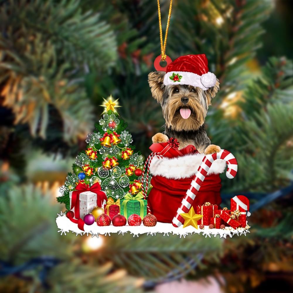 Yorkshire TerrierYorkie Gift Bag Merry Christmas Ornament, Christmas Tree Decoration, Car Ornament Accessories, Christmas Ornaments 2023