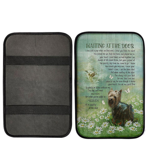 Yorkshire Terrier Dog Waiting At The Door Car Center Console Cover, Jesus Hand Daisy Field Armrest Seat Cover, Christian Car Interior Accessories
