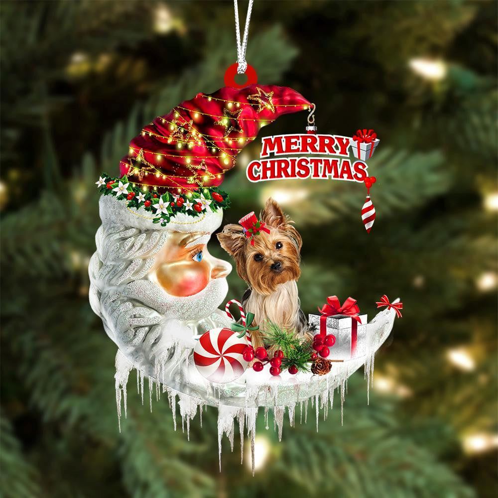 Yorkshire Terrier On The Moon Merry Christmas Hanging Ornament, Christmas Tree Decoration, Car Ornament Accessories, Christmas Ornaments 2023