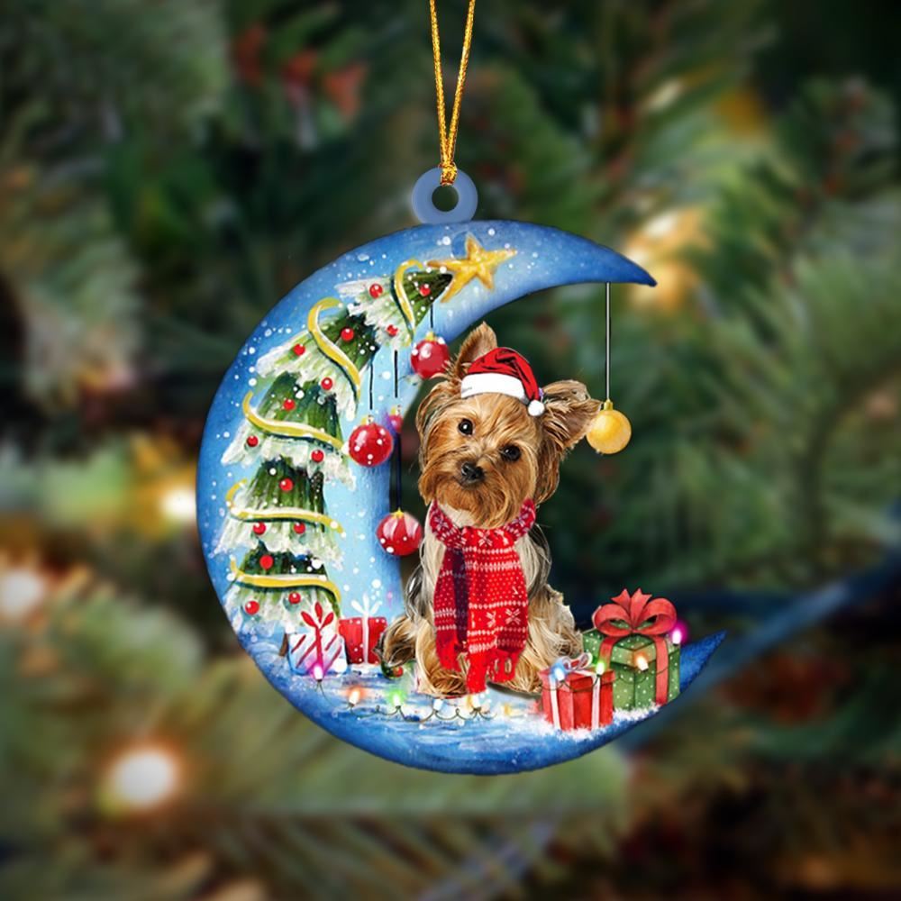 Yorkshire Terrier On The Moon Merry Christmas Hanging Ornaments, Christmas Tree Decoration, Christmas Ornaments 2023
