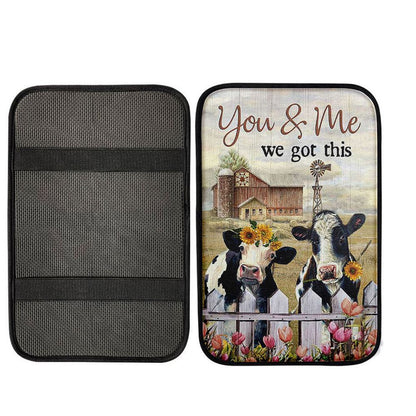 You And Me We Got This Beautiful Cow Windmill Car Center Console Cover, Inspirational Armrest Seat Cover, Christian Car Interior Accessories