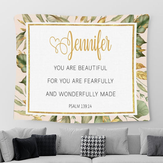 You Are Fearfully And Wonderfully Made Personalized Tapestry Art - Scripture Tapestry Prints - Christian Wall Art