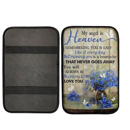 You Will Always Be The Miracle Car Center Console Cover, Blue Flower Glass Vase Butterfly Armrest Seat Cover, Christian Car Interior Accessories