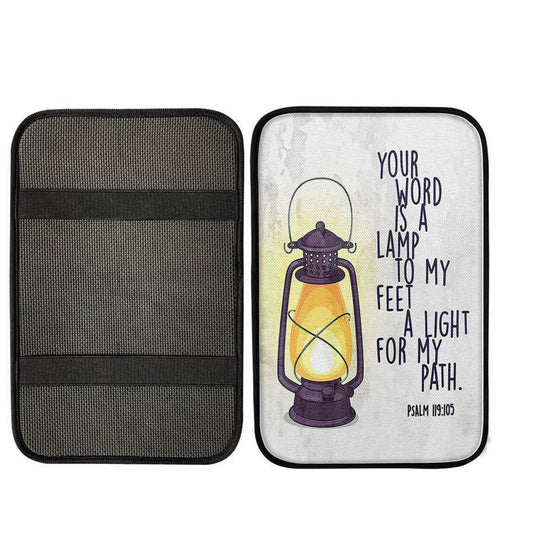 Your Word Is A Light For My Path - Psalm 119 105 Car Center Console Cover, Christian Armrest Seat Cover, Scripture Car Interior Accessories