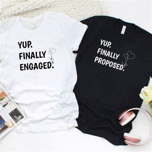 Yup Finally Proposed & Yup Finally Engaged Matching Outfits Set For Couples, Couple T Shirts, Valentine T-Shirt, Valentine Day Gift