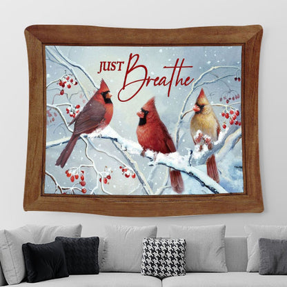 cardinal Red cranberry Just breathe Tapestry Wall Art - Bible Verse Tapestry - Religious Prints