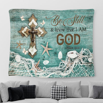 cross Butterfly Be still and know that I am God Tapestry Wall Art - Bible Verse Tapestry - Religious Prints
